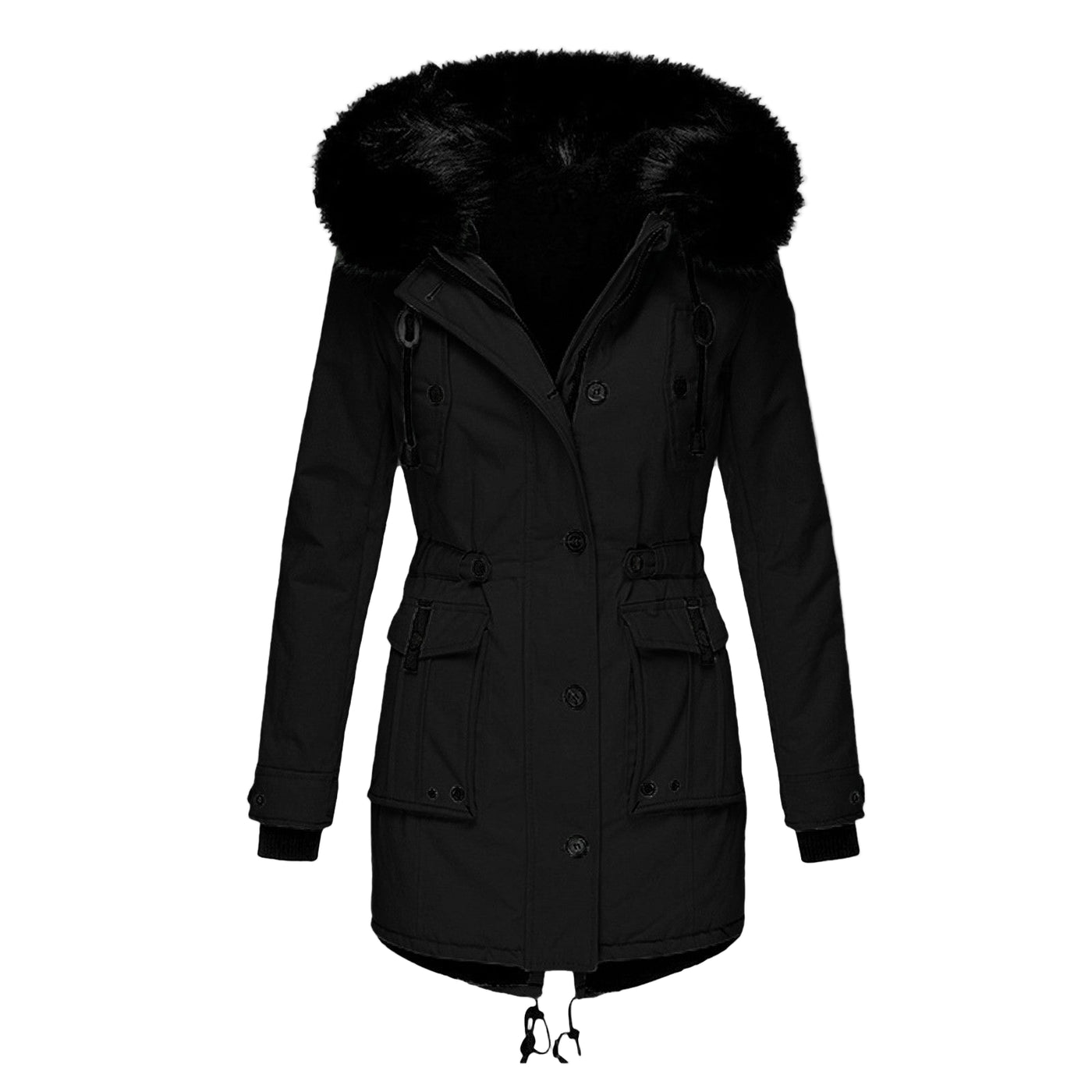 Women's Faux Fur Hooded Winter Jacket with Multiple Pockets