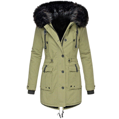 Women's Faux Fur Hooded Winter Jacket with Multiple Pockets