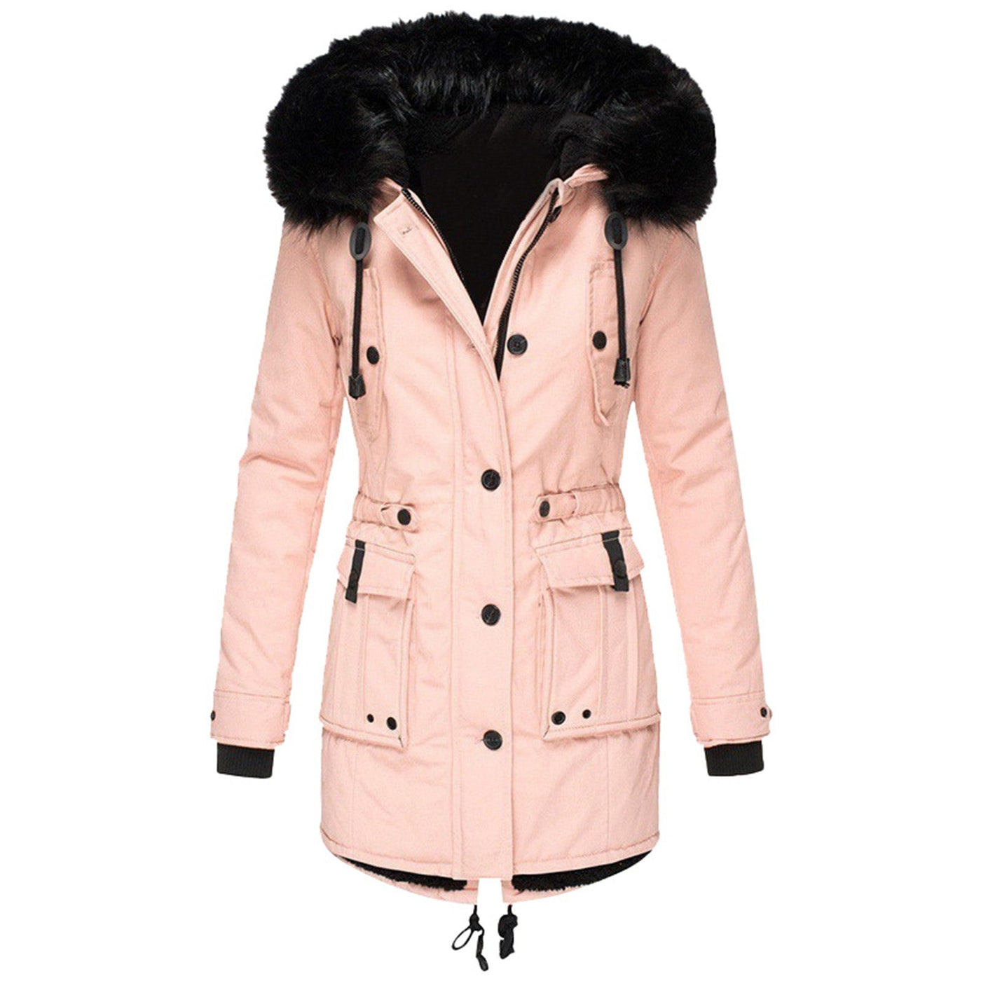 Women's Faux Fur Hooded Winter Jacket with Multiple Pockets