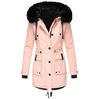 Women's Faux Fur Hooded Winter Jacket with Multiple Pockets