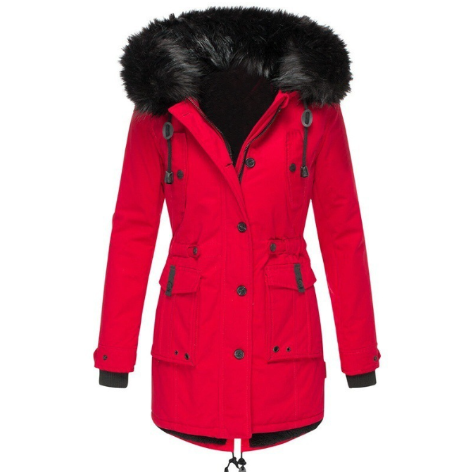 Women's Faux Fur Hooded Winter Jacket with Multiple Pockets