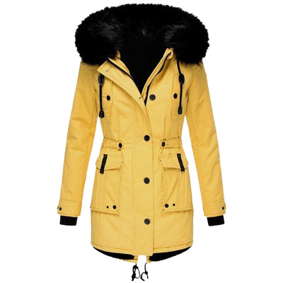 Women's Faux Fur Hooded Winter Jacket with Multiple Pockets