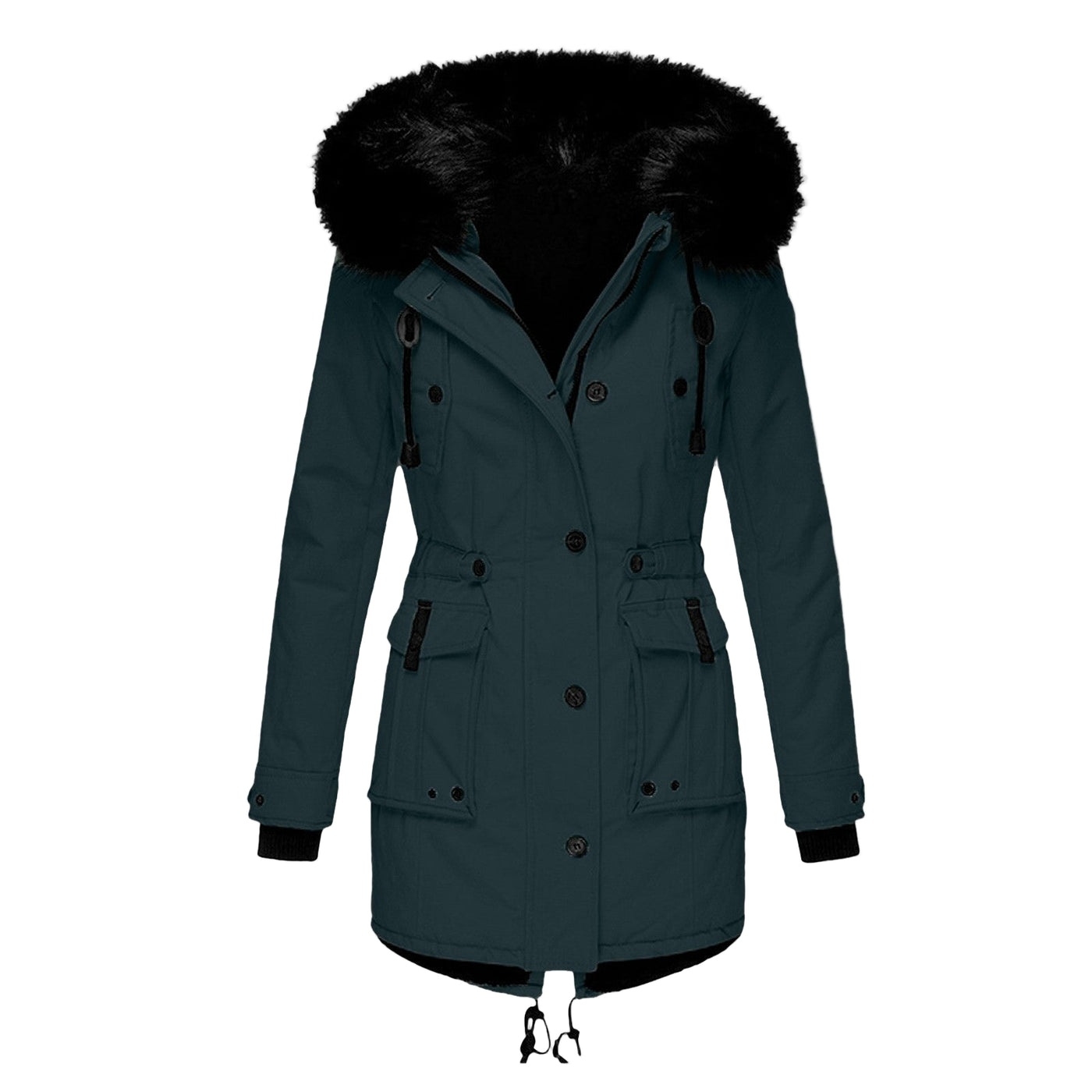 Women's Faux Fur Hooded Winter Jacket with Multiple Pockets