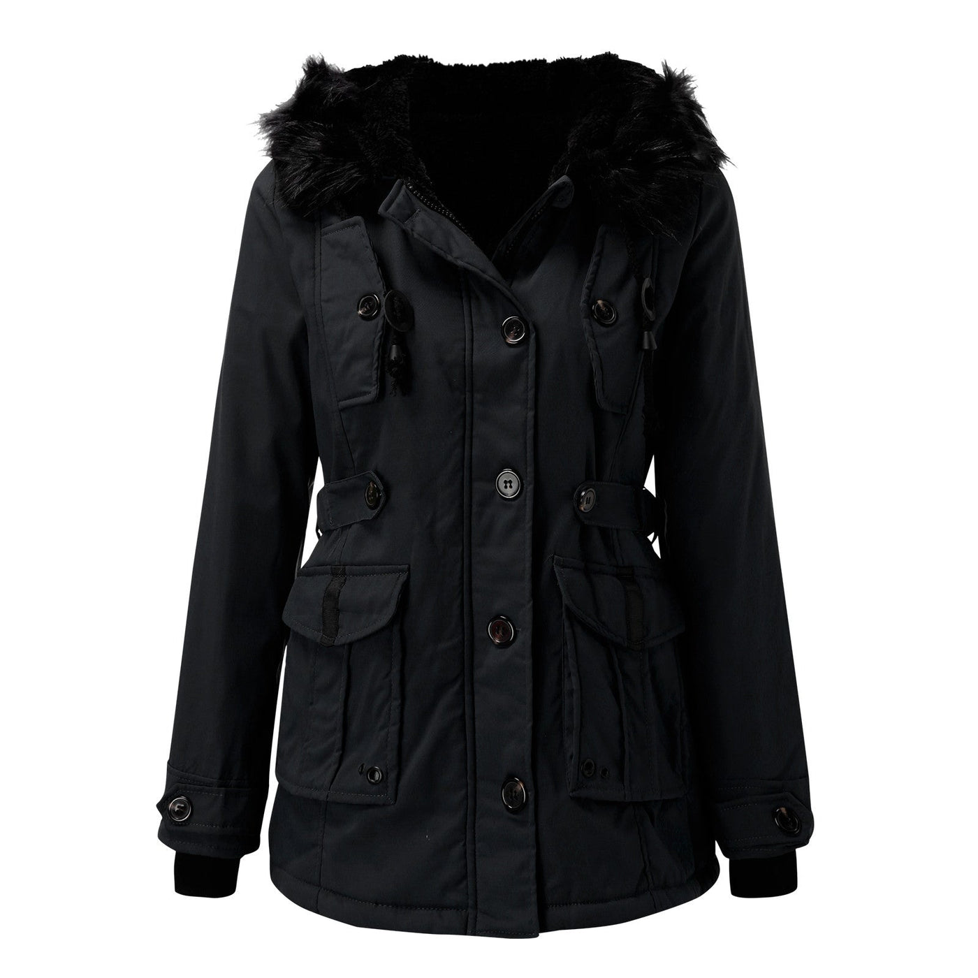 Women's Faux Fur Hooded Winter Jacket with Multiple Pockets