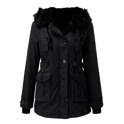 Women's Faux Fur Hooded Winter Jacket with Multiple Pockets